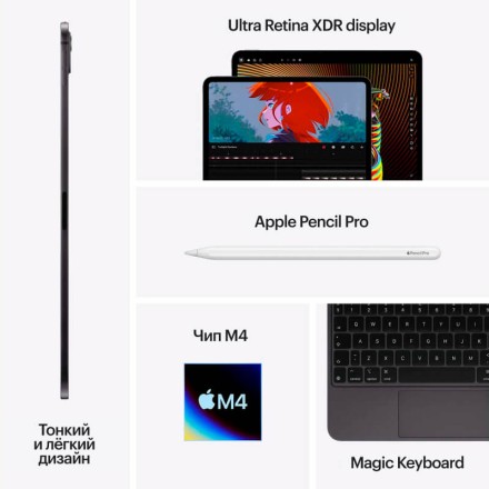 Планшет Apple iPad Pro 13" 1Tb (2024) Wi-Fi + Cellular нанотекстурное стекло серебристый
